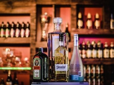  liquor bottles in a bar
